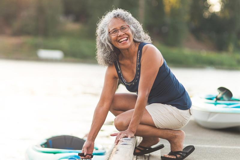 A woman on a boat dock